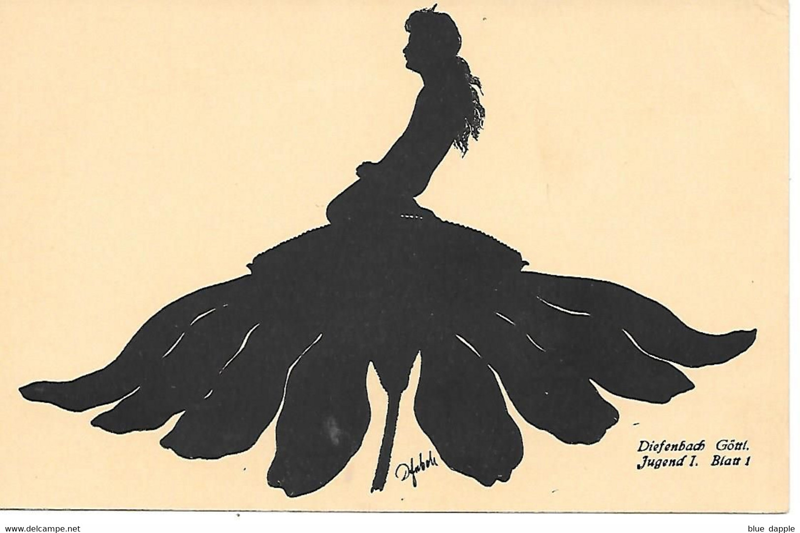 Illustrator - Diefenbach - Silhouette, Silhouet, Figure Féminine Sur Le Tournesol, Female Figure On Sunflower - Diefenbach