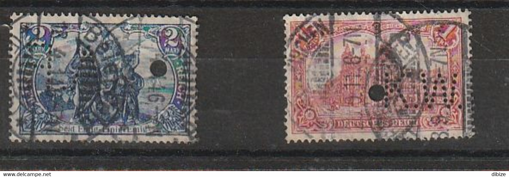 2 Timbres Oblitérés. Perforés En Texte Et En Cercles. Allemagne. Reich. Etat Moyen. - Perforiert/Gezähnt