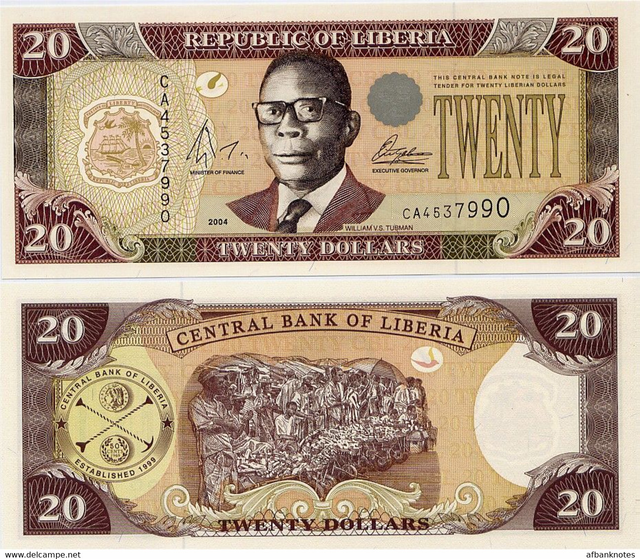 LIBERIA       20 Dollars       P-28b       2004       UNC - Liberia