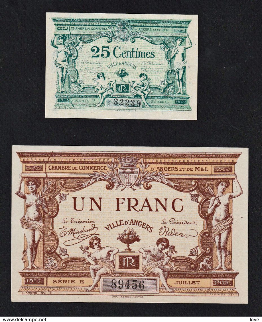 BB (1914/1924) Chambre De Commerce D'Angers (Dpt 49) Série Complète De 2 Billets - Chamber Of Commerce