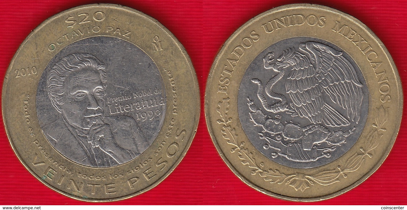Mexico 20 Pesos 2010 Km#943 "Nobel Prize - Octavio Paz" BiMetallic - Mexique