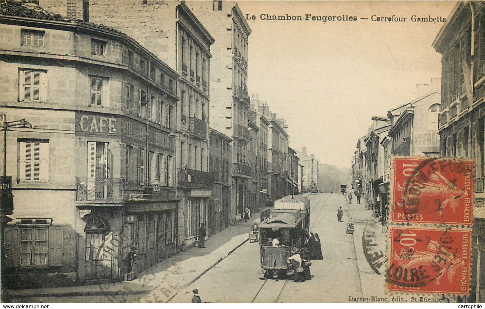 42 - LE CHAMBON FEUGEROLLES - Carrefour Gambetta En 1921 - Tramway - Le Chambon Feugerolles