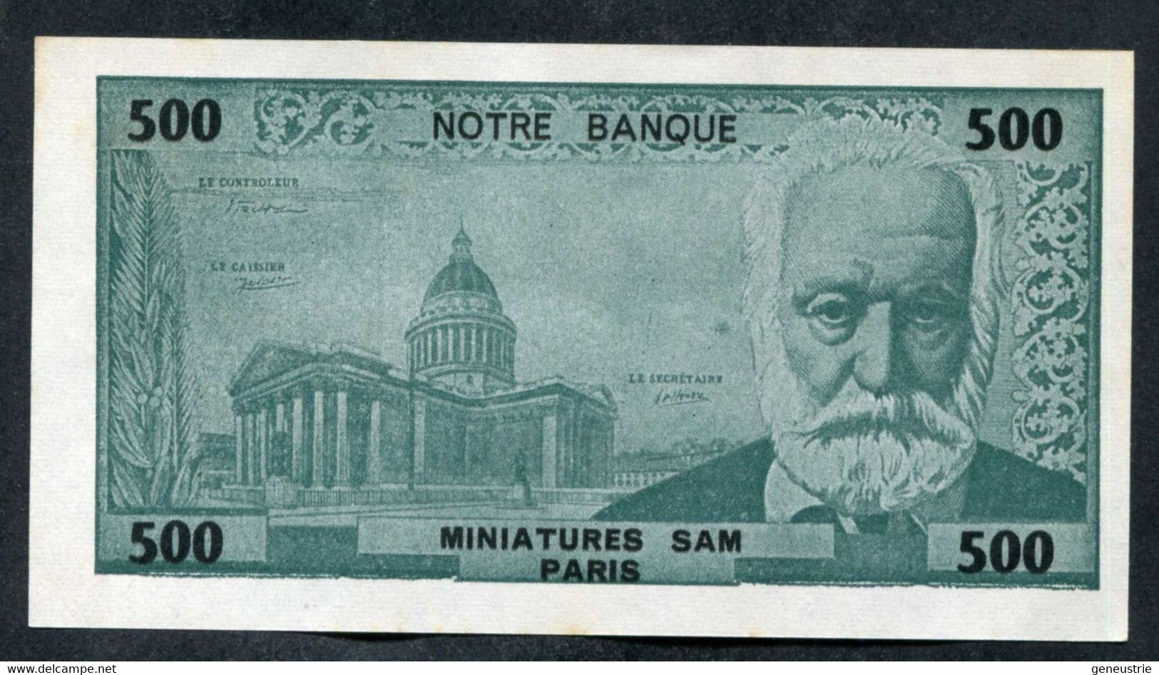 Peu Courant ! Billet Scolaire D'école "500F Victor Hugo / Le Panthéon - Notre Banque - Miniatures SAM Paris" - Specimen