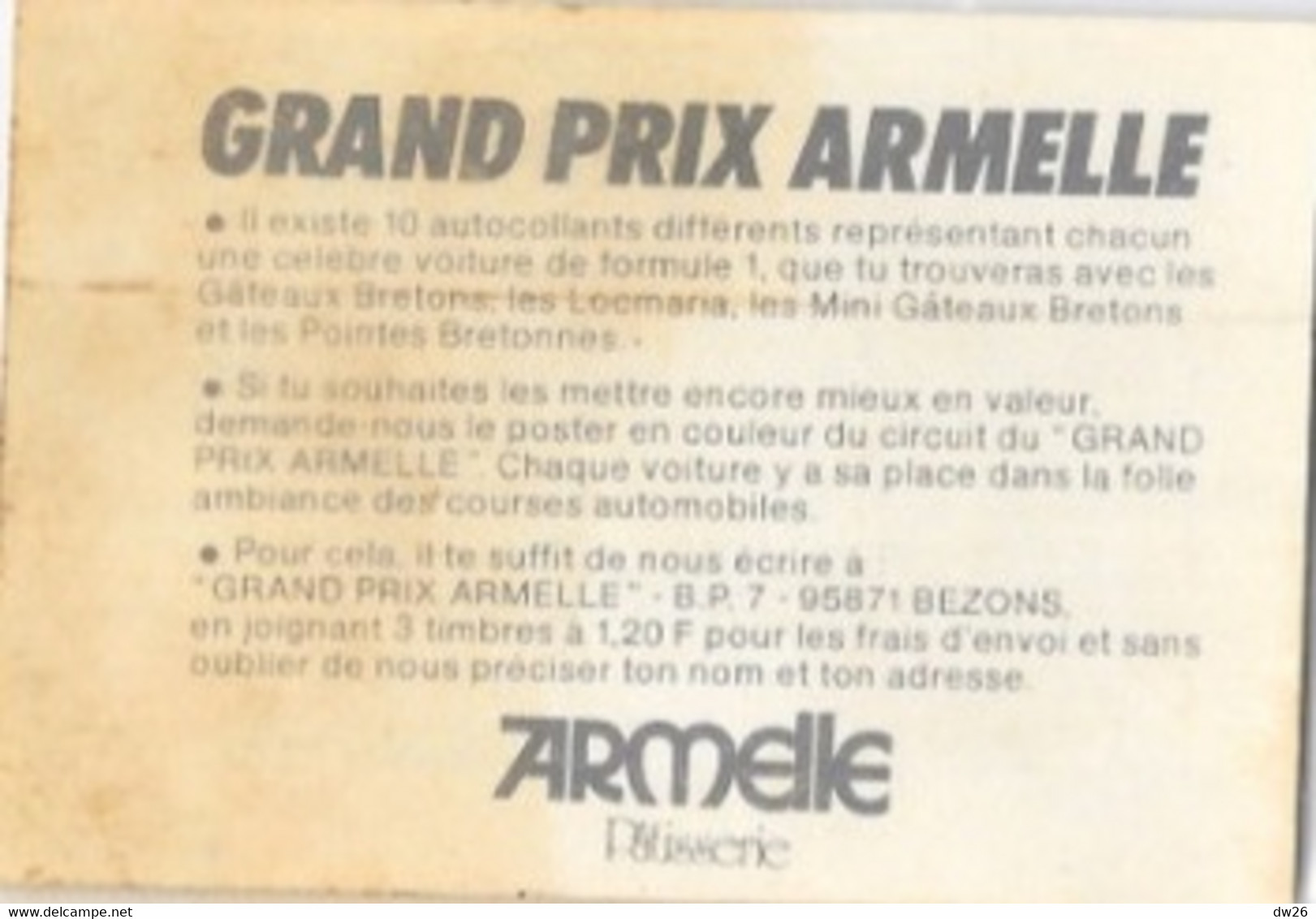 Publicité Armelle Pâtisserie - Vignette Autocollante: F1 Renault Elf (Série De 10: Grand Prix Armelle) - Reclame
