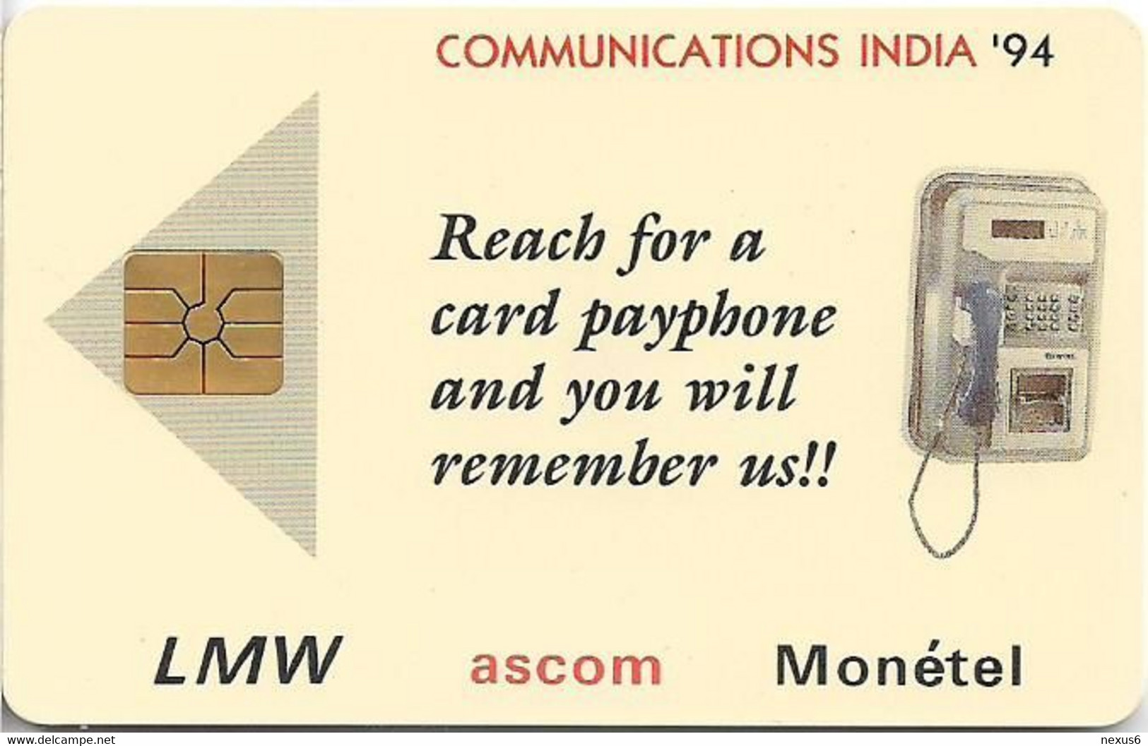 India / Swiss - Monetel-Ascom-LMW (Chip) - Commun. India '94- 04.1993, Gem1B Red, 100U, 1.000ex, Mint - Inde