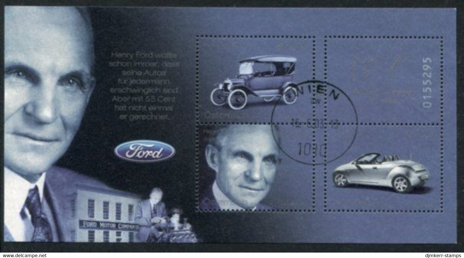 AUSTRIA 2003.Ford Cars Centenary Block Used.  Michel Block 20 - Blocchi & Fogli