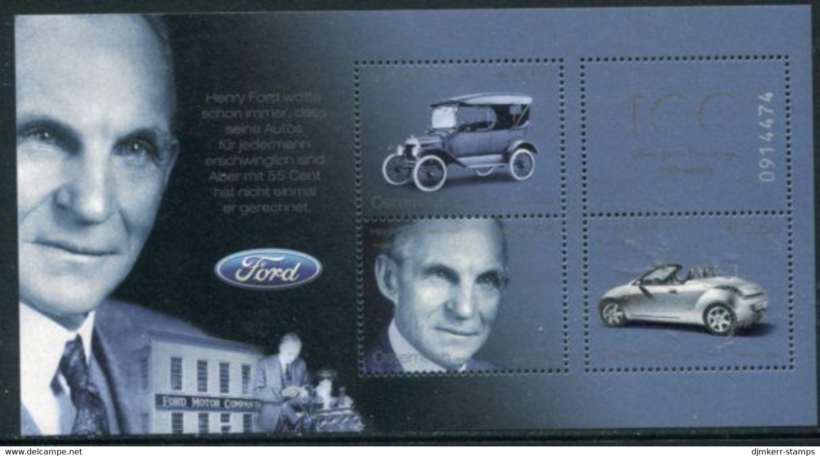 AUSTRIA 2003.Ford Cars Centenary Block MNH / **.  Michel Block 20 - Blocchi & Fogli