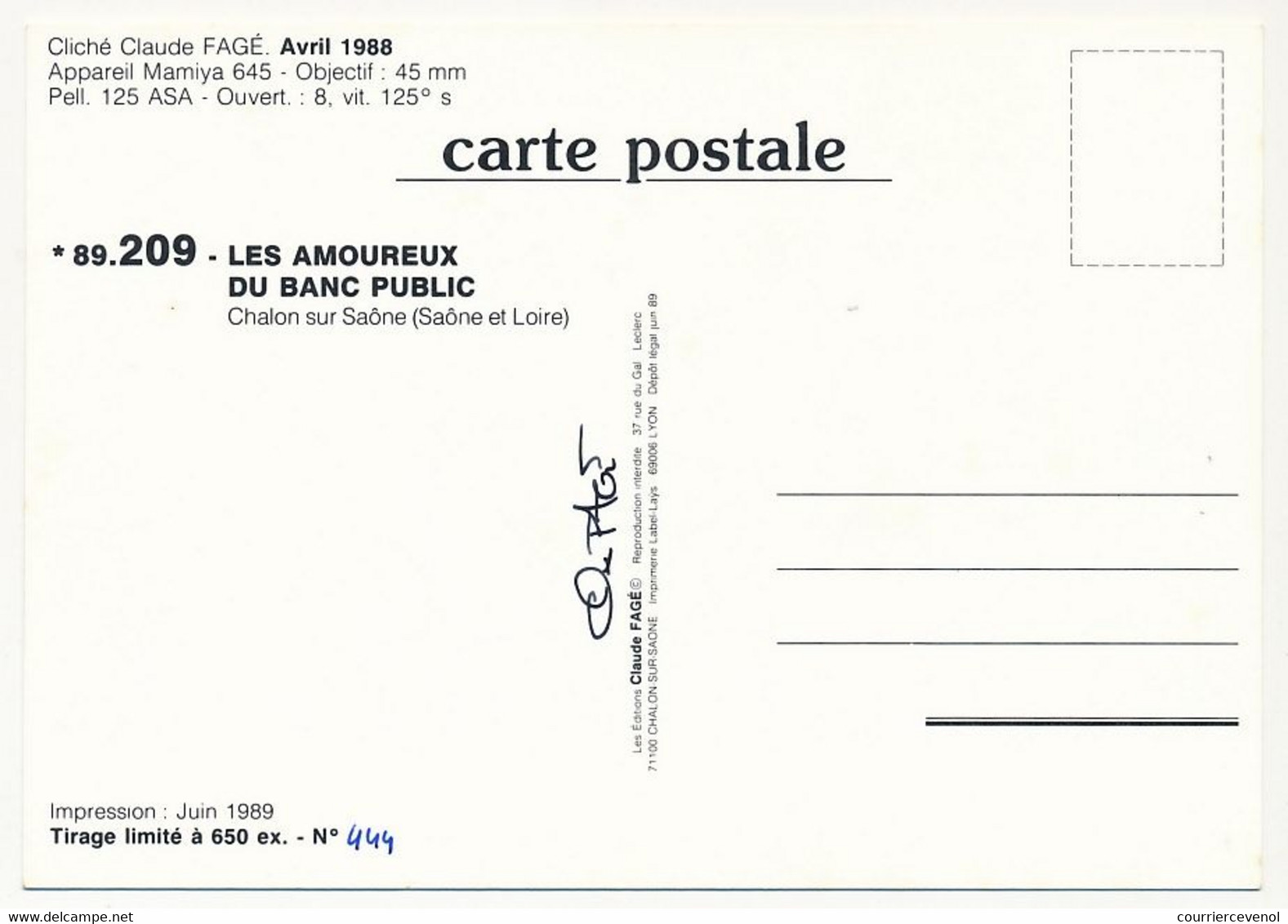 CPM - CHALON-sur-SAÔNE (Saône Et Loire) - Les Amoureux Du Banc Public - Claude Fagé 89.209 - Chalon Sur Saone