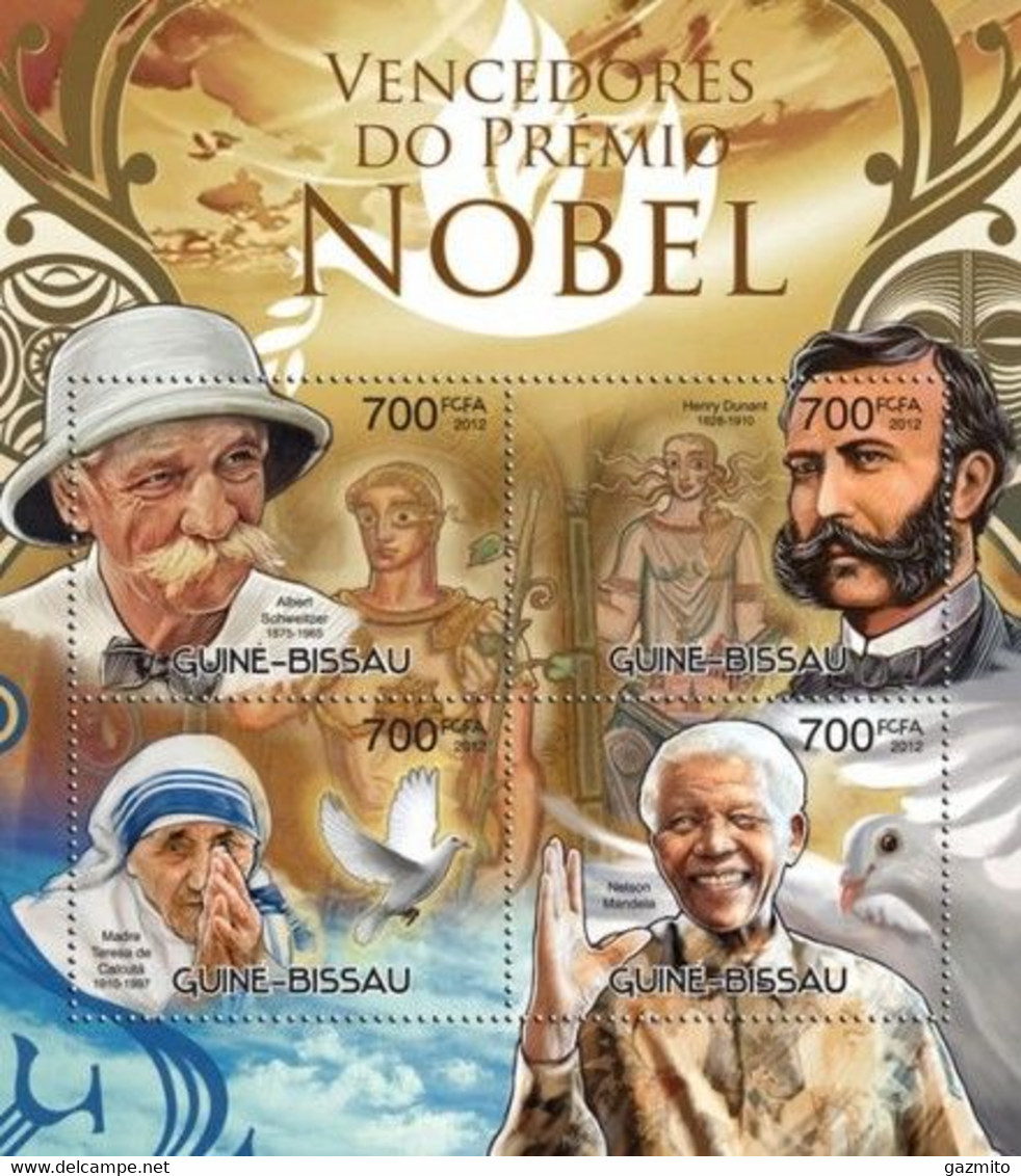 Guinea Bissau 2012, Nobel Price, Dunandt, M. Teresa, Mandela, Schweitzer, 4val In BF - Henry Dunant