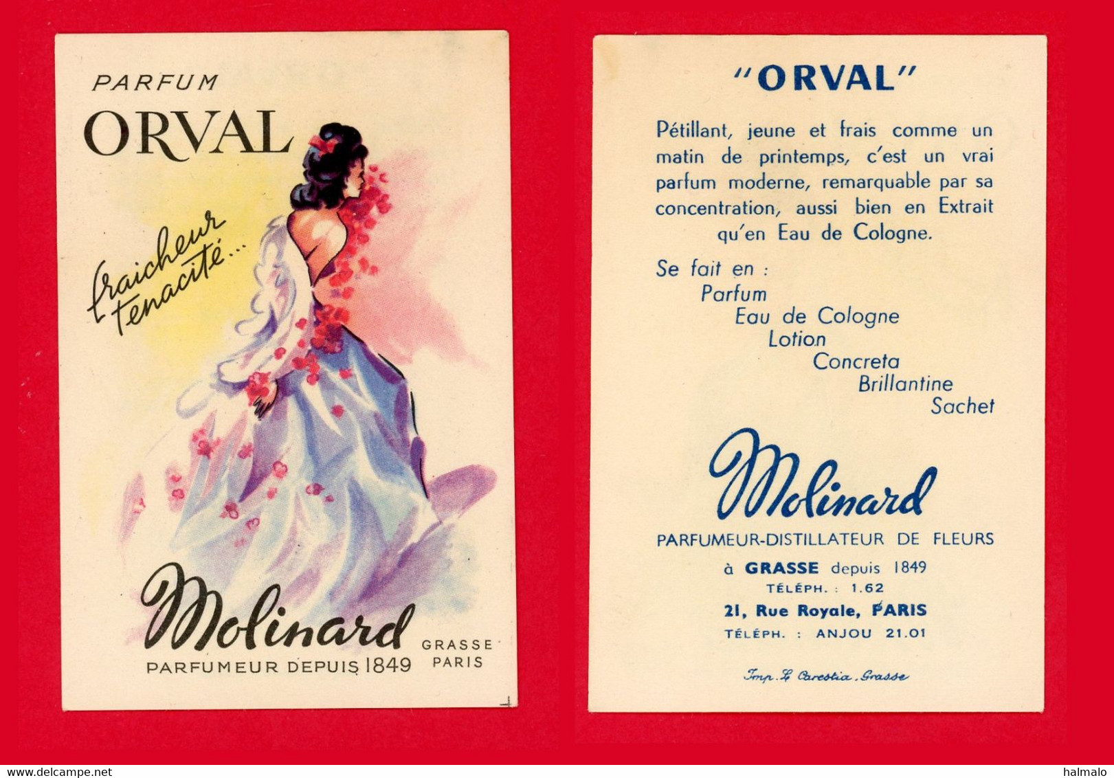 LOT DE 16 CARTES PARFUMÉES - PARFUM ORVAL DE MOLINARD - GRASSE - (CH-071) - Anciennes (jusque 1960)