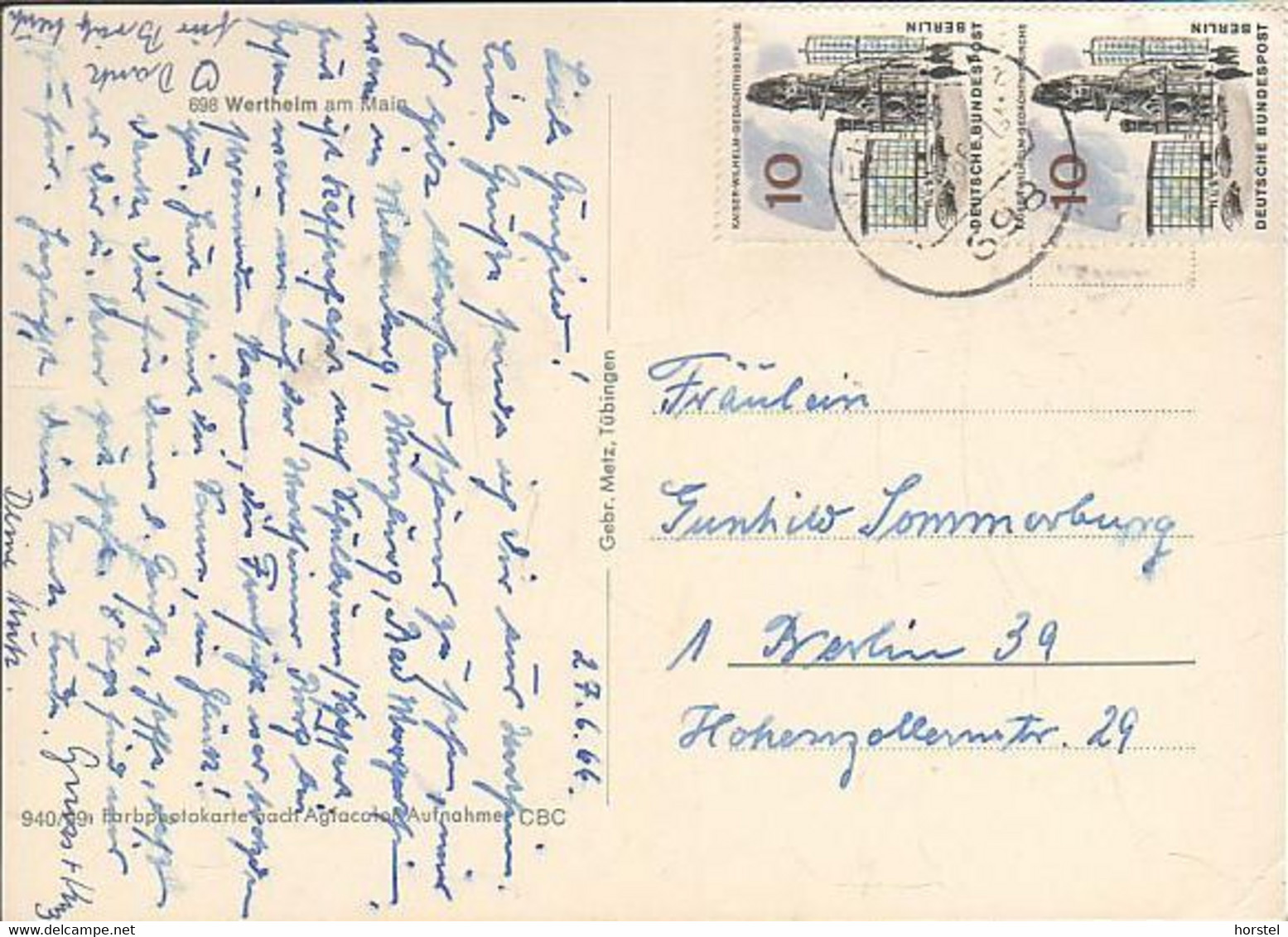 D-97877 Wertheim - Am Main - Alte Ansicht - Mainbrücke - 2x Nice Stamps (Berlin 60er Jahre) - Wertheim