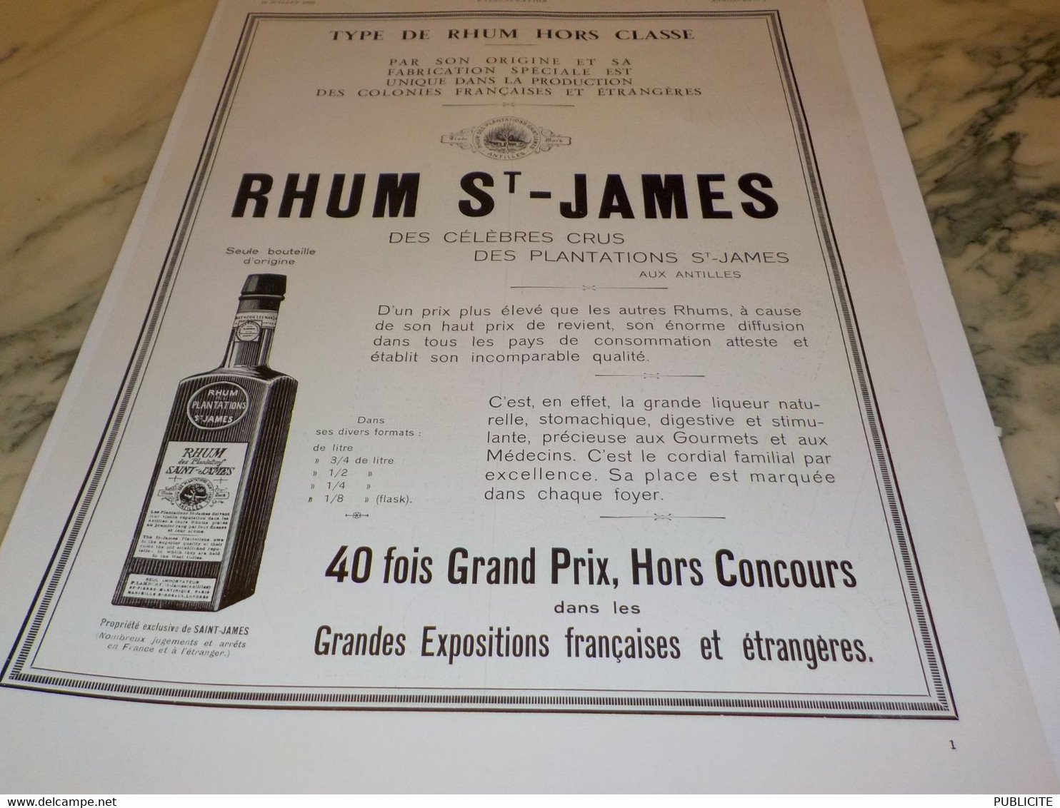 ANCIENNE PUBLICITE RHUM HORS CLASSE ST JAMES 1932 - Alcools