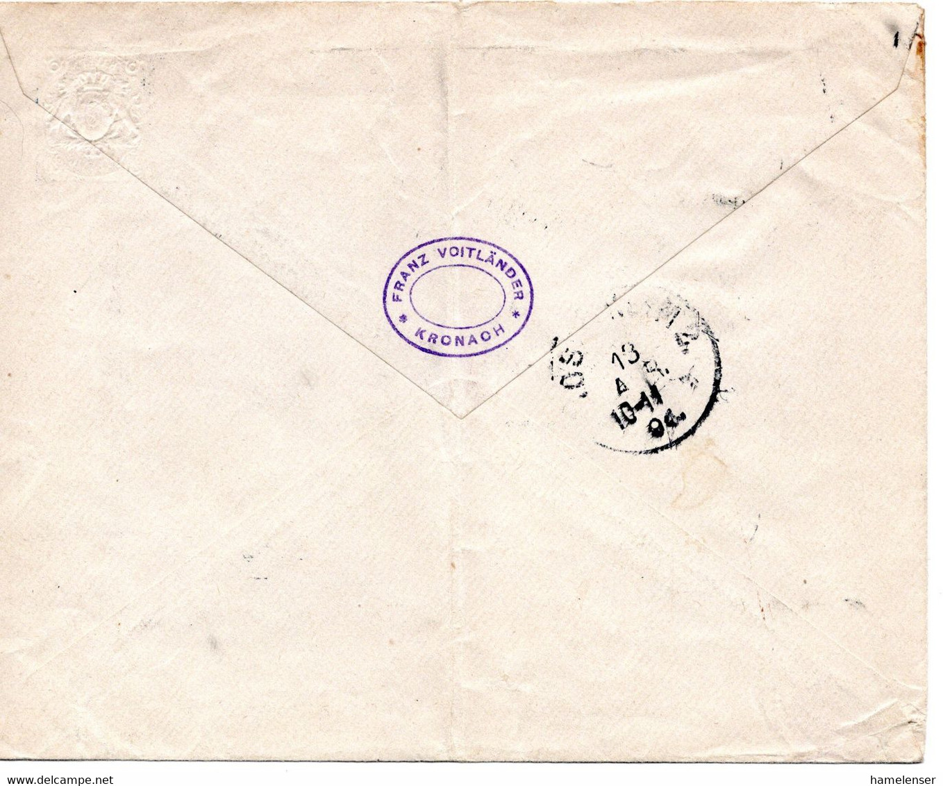 61468 - Altdeutschland / Bayern - 1894 - 20Pfg Wappen PGAUmschl "Franz Voitlaender " KRONACH -> ROSENHEIM - Postwaardestukken