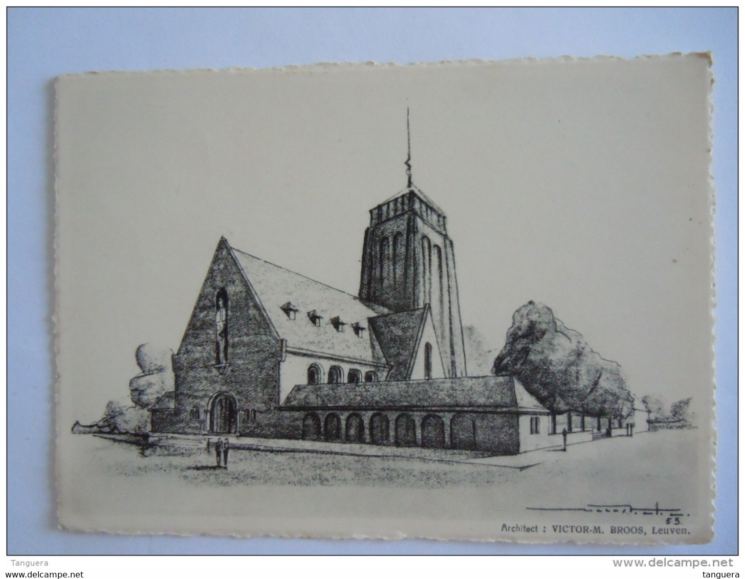 Ontwerp Van Kerk Te Ninde (Tremelo) Bij Geboortehuis Van De Dienaar Gods Pater Damiaan Gelopen 1961 Uitg Thill Nels - Tremelo