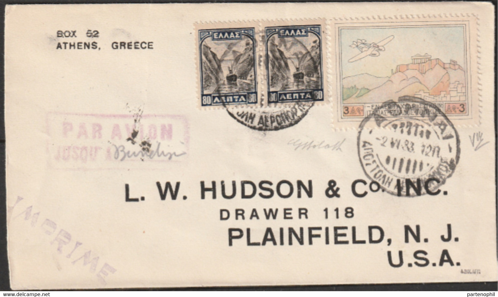 466 Grecia  Aerogramma Da Atene Per Plainfield USA. Firma G. Bolaffi. Molto Bella. SPL - Lettres & Documents