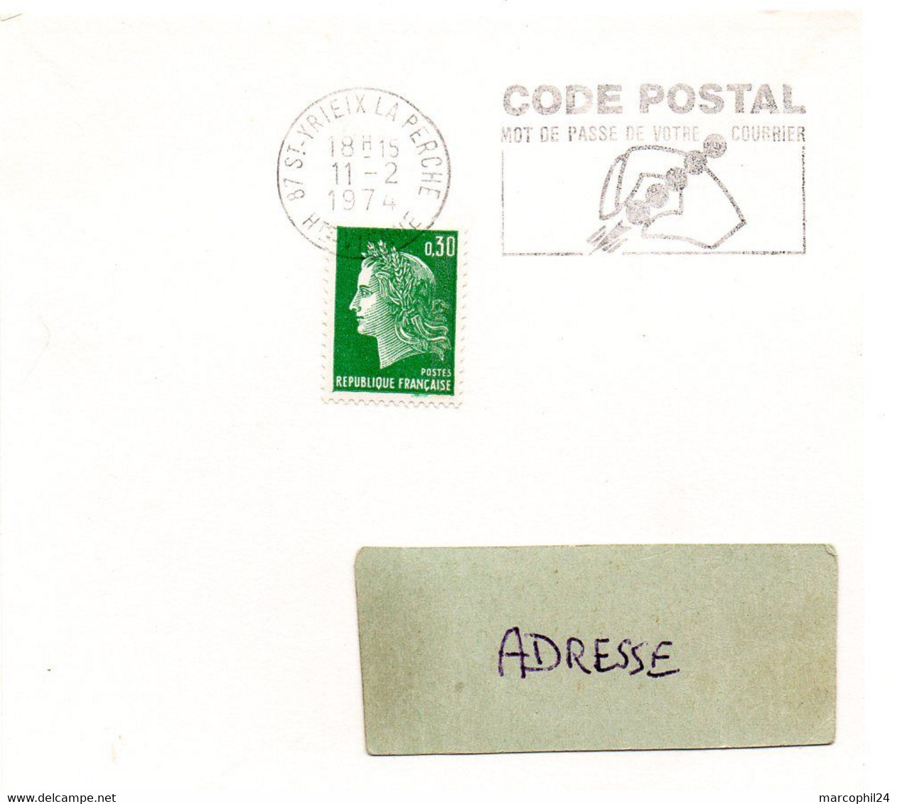 VIENNE / HAUTE - Dépt N° 87 = St YRIEIX La PERCHE 1974 =  FLAMME Codée FD =  SECAP Illustrée ' CODE POSTAL / Mot Passe' - Postleitzahl