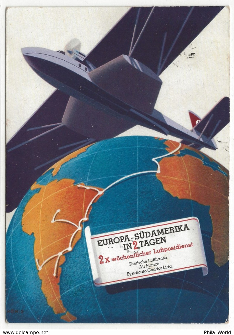 AK DEUTSCHE LUFTHANSA Europa Südamerika 2 TAGEN > Air France Syndicato CONDOR Ltda LUFTPOST 250 Flug Juni 1937 - Avions