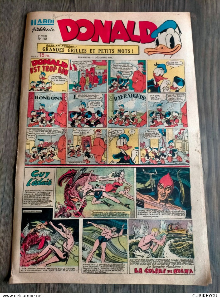 HARDI Présente DONALD N° 142 GUY L'ECLAIR Pim Pam Poum TARZAN MANDRAKE Luc Bradefer Le Pere LACLOCHE 11/12/1949 TBE - Donald Duck