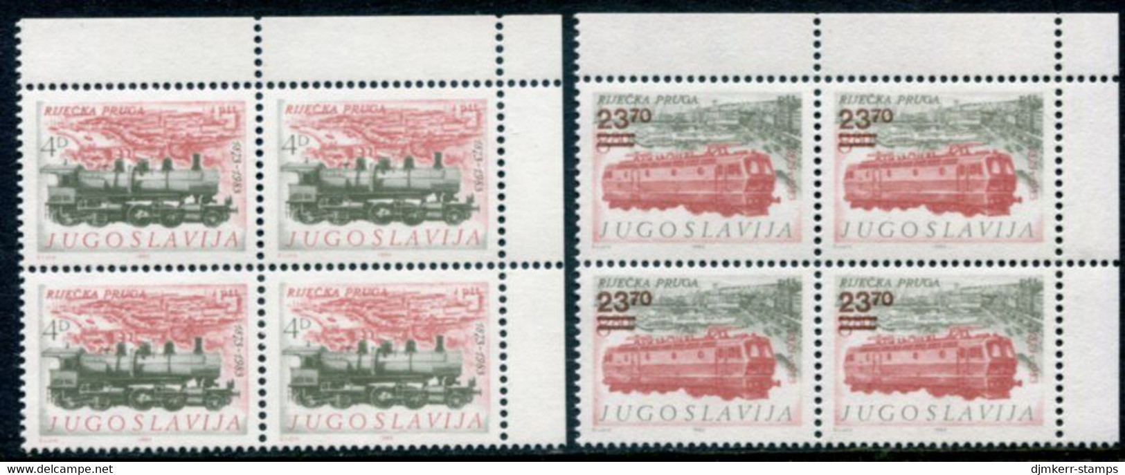 YUGOSLAVIA 1983 Rijeka Railway Anniversary Blocks Of 4 MNH / **.  Michel 1981-82 - Ungebraucht