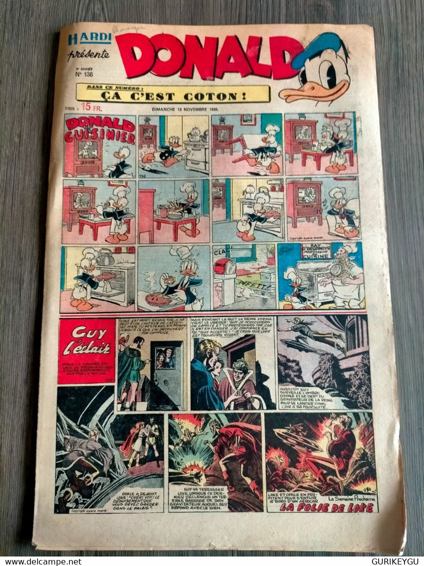 HARDI Présente DONALD N° 138 GUY L'ECLAIR Pim Pam Poum TARZAN MANDRAKE Luc Bradefer Le Pere LACLOCHE 13/11/1949 TBE - Donald Duck