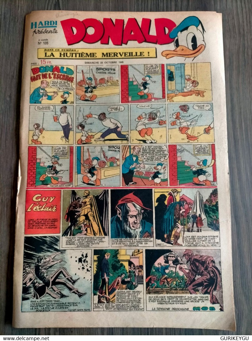 HARDI Présente DONALD N° 135 GUY L'ECLAIR Pim Pam Poum TARZAN MANDRAKE Luc Bradefer Le Pere LACLOCHE 23/10/1949 BE - Donald Duck