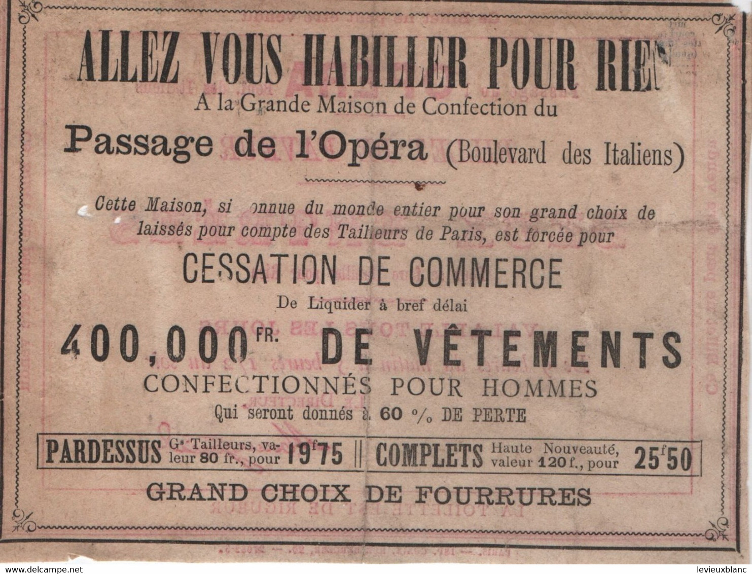 Ticket Ancien/Billet De Faveur/ 2 Entrées Pour Se Faire Habiller/Passage De L'Opéra/CHAIX/Vers 1870-80?      TCK246 - Europe