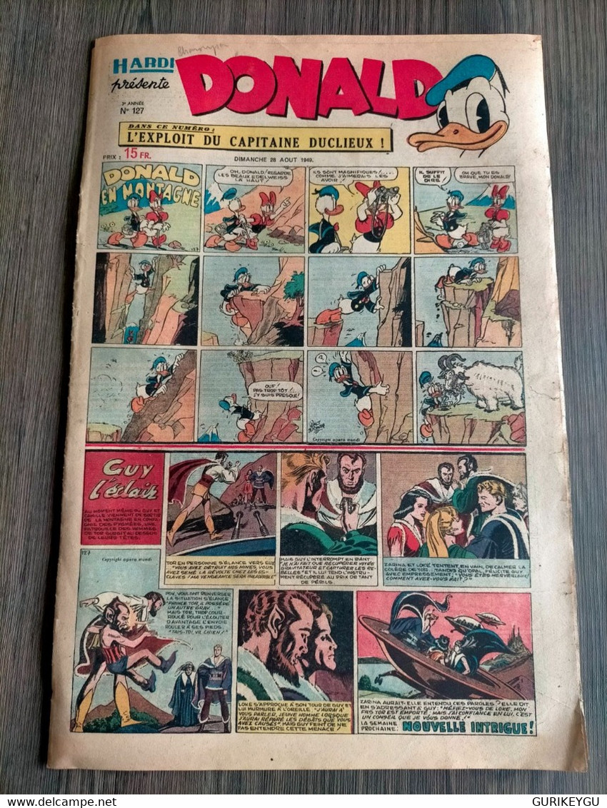 HARDI Présente DONALD N° 127 GUY L'ECLAIR Pim Pam Poum TARZAN MANDRAKE Luc Bradefer Le Pere LACLOCHE 28/08/1949 BE - Donald Duck