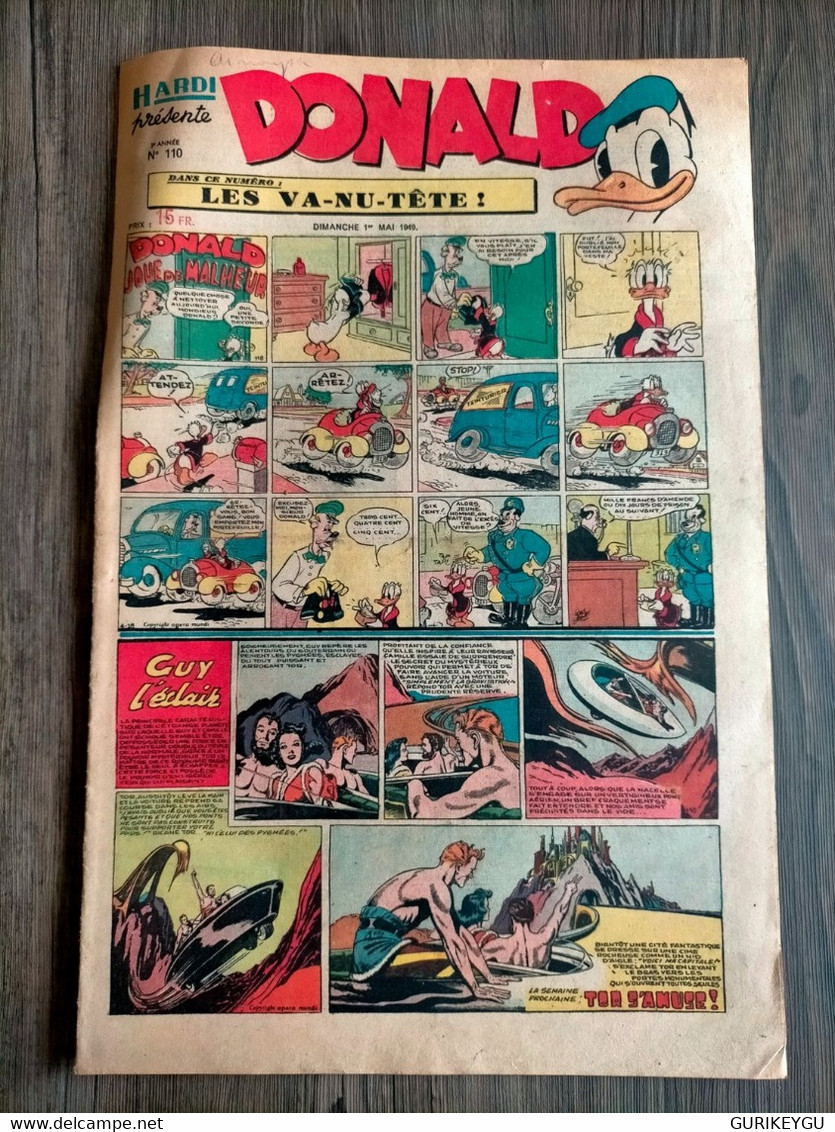 HARDI Présente DONALD N° 110 GUY L'ECLAIR Pim Pam Poum TARZAN MANDRAKE Luc Bradefer Le Pere LACLOCHE 01/05/1949 BE - Donald Duck