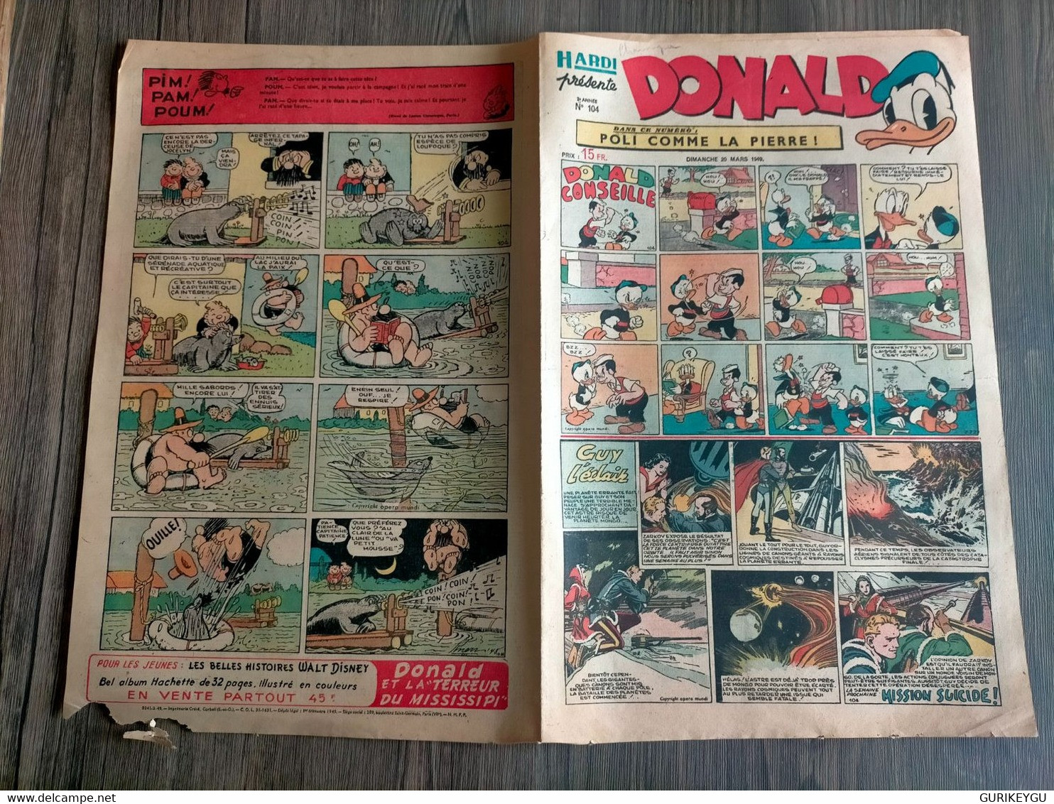 HARDI Présente DONALD N° 104 GUY L'ECLAIR Pim Pam Poum TARZAN MANDRAKE Luc Bradefer Le Pere LACLOCHE 20/03/1949 - Donald Duck