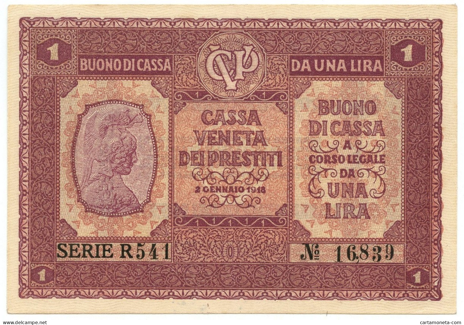 1 LIRA CASSA VENETA DEI PRESTITI OCCUPAZIONE AUSTRIACA 02/01/1918 SUP - Occupation Autrichienne De Venezia