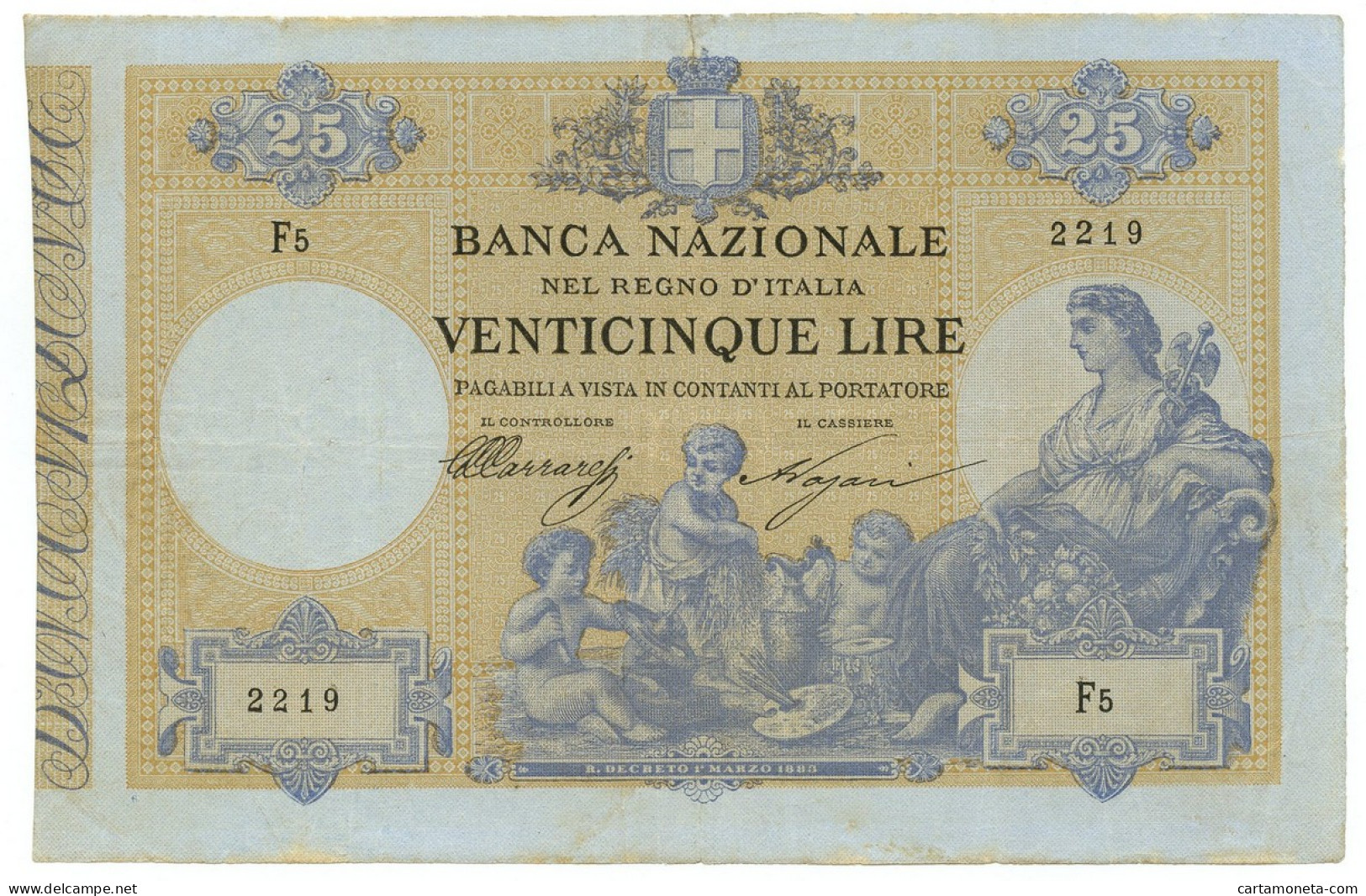 25 LIRE BANCA NAZIONALE NEL REGNO D'ITALIA NUOVO TIPO 22/07/1885 BB/BB+ - Sonstige & Ohne Zuordnung