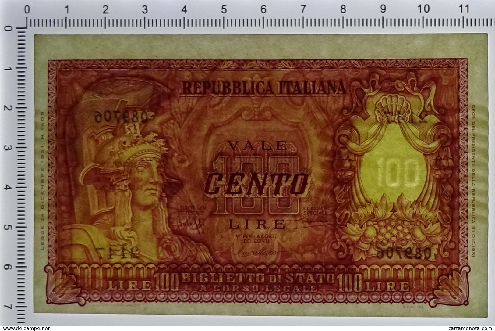 100 LIRE BIGLIETTO DI STATO ITALIA ELMATA BOLAFFI 31/12/1951 SUP+ - Autres & Non Classés