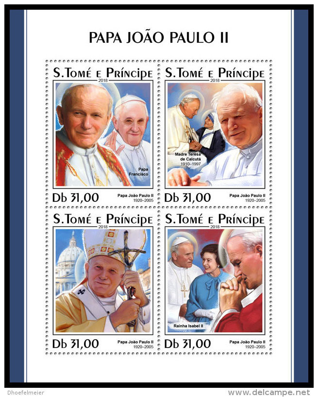 SAO TOME 2018 MNH** Mother Teresa Mutter Teresa Mere Teresa Pope John Paul II. M/S - OFFICIAL ISSUE - DH1830 - Mutter Teresa