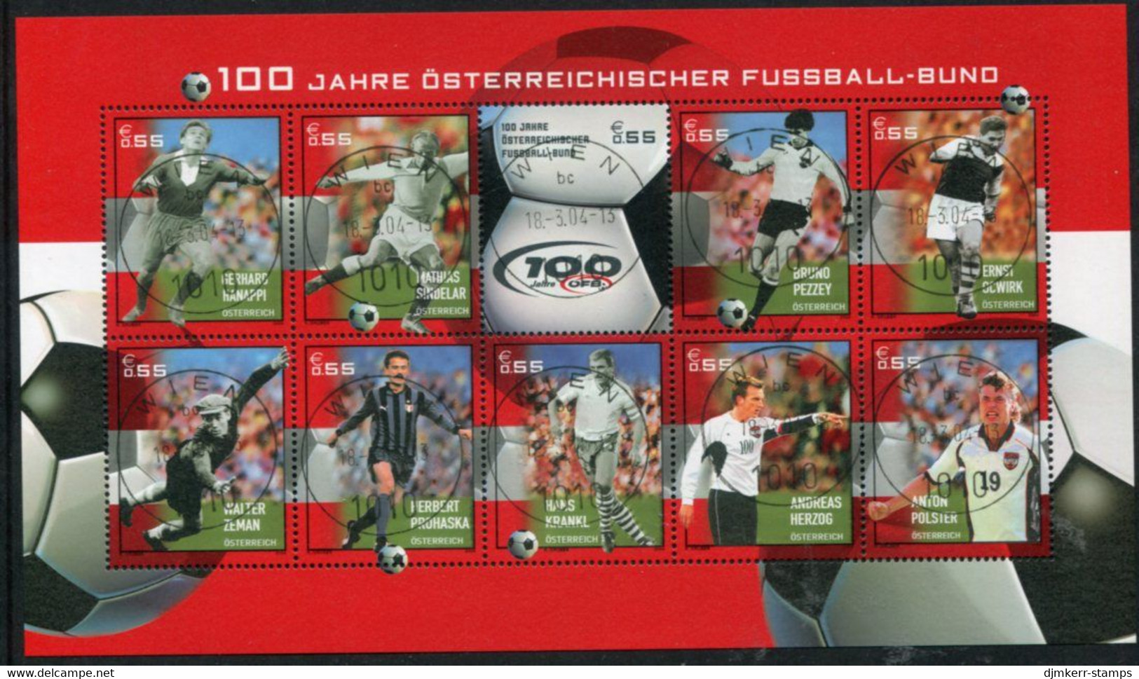 AUSTRIA  2004 Football League Centenary Sheetlet Used..  Michel 2460-69 - Gebraucht