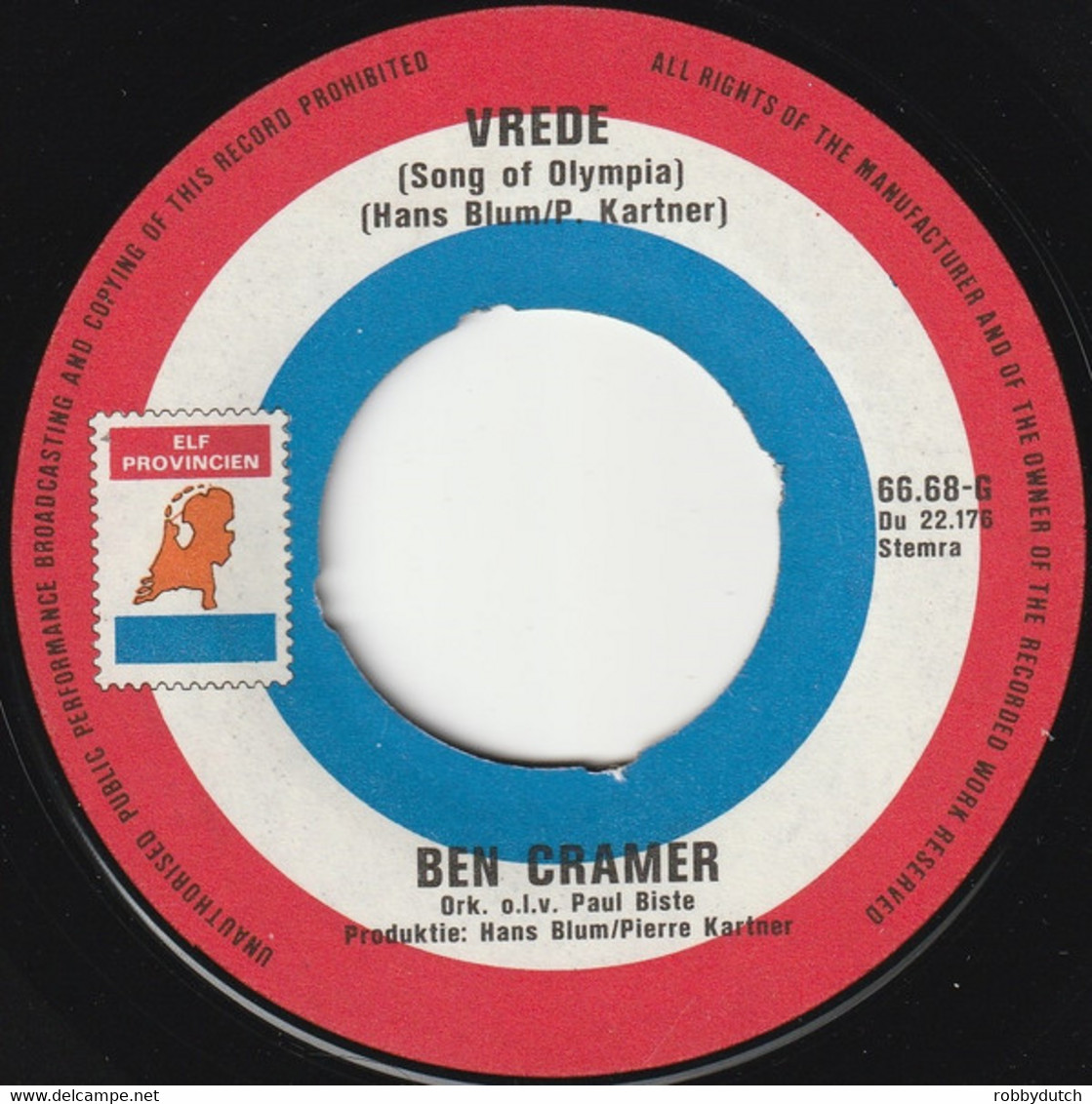 * 7" *   BEN CRAMER - VREDE (Holland 1971) - Autres - Musique Néerlandaise