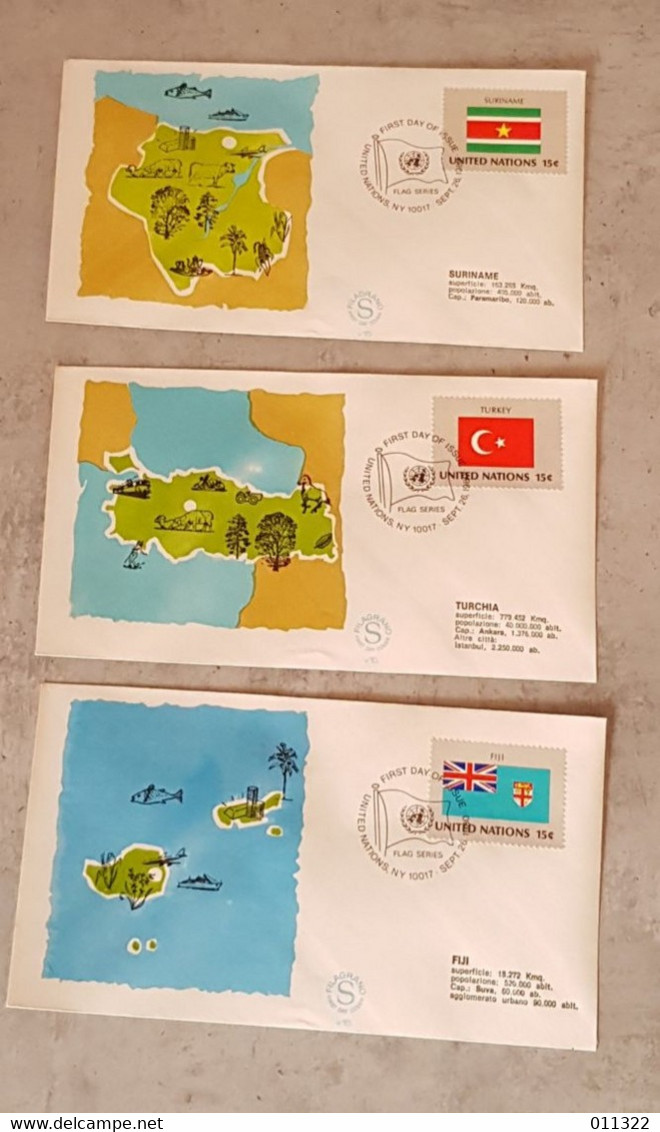 UNITED NATIONS BEAUTIFUL LOT 18 FDC -FIRST DAY OF ISSUE FLAG SERIES CANCELLED - Collections, Lots & Séries