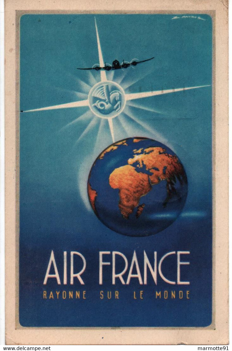 CARTE POSTALE AIR FRANCE RESEAU AERIEN MONDIAL PUBLICITE 1949 - Publicités
