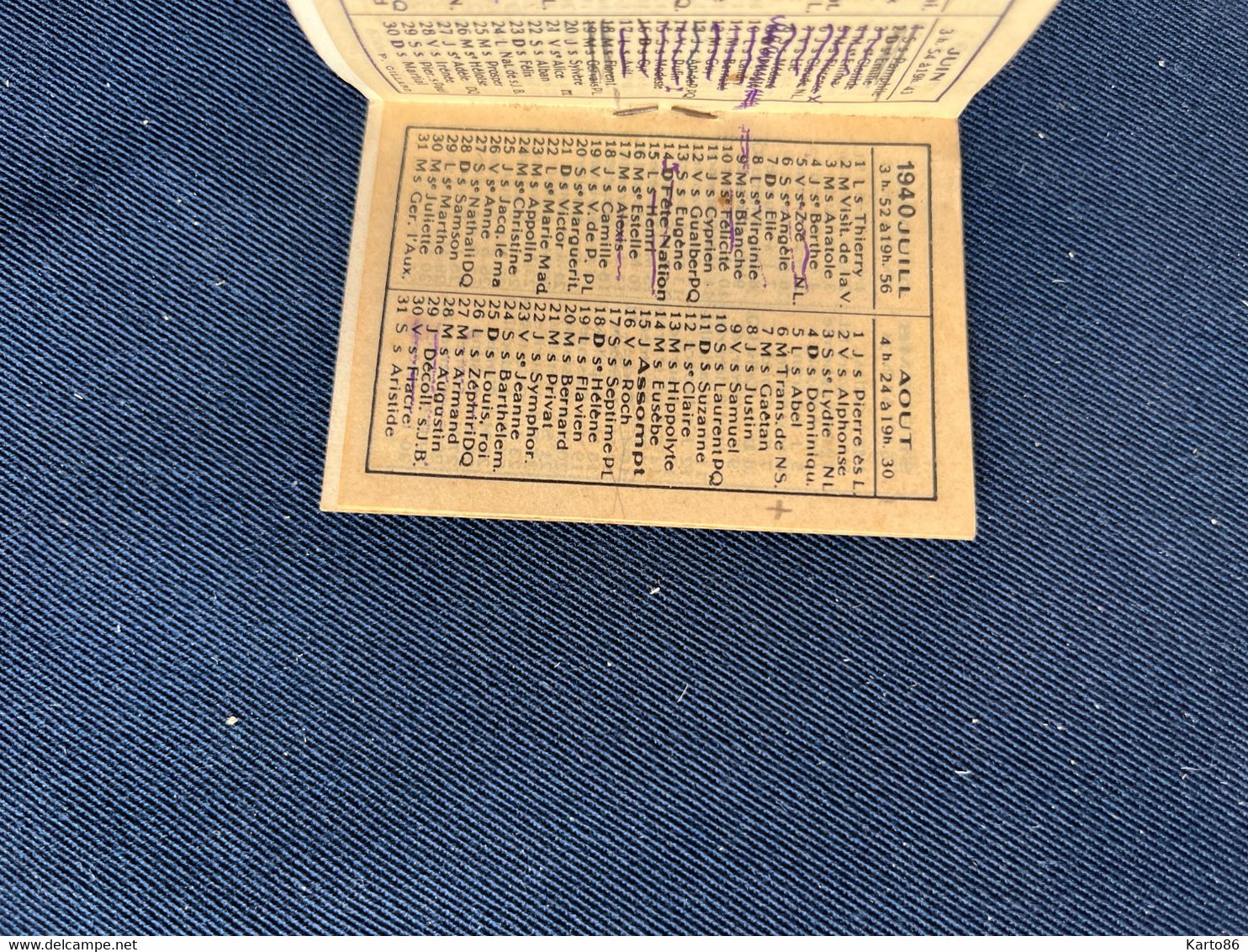 Petit Calendrier Ancien Publicitaire Illustrateur 1940 * Magasin L. BEAUVOIT 5rue Du Calvaire Nantes * Calendar Almanach - Tamaño Pequeño : 1901-20