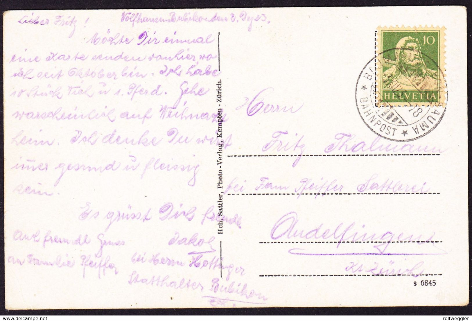 1923 Mit Bahnpost Gelaufene AK: Wolfhausen. Stempel: Bauma-Uerikon-Bauma, Bahnpost. - Bauma