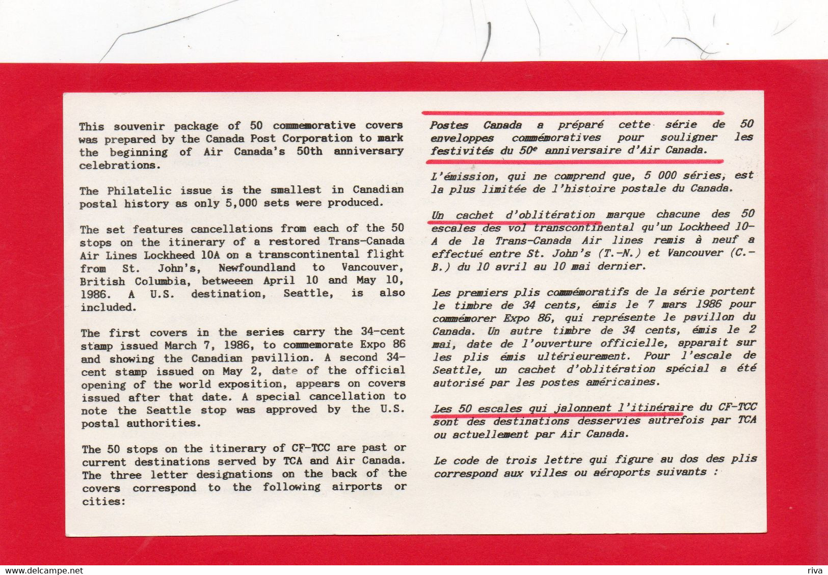 En Route Vers EXPO 86 .( Commémoration De 50 Ans De Service De Poste Passages + Fret ) - Entrega Especial/Entrega Inmediata