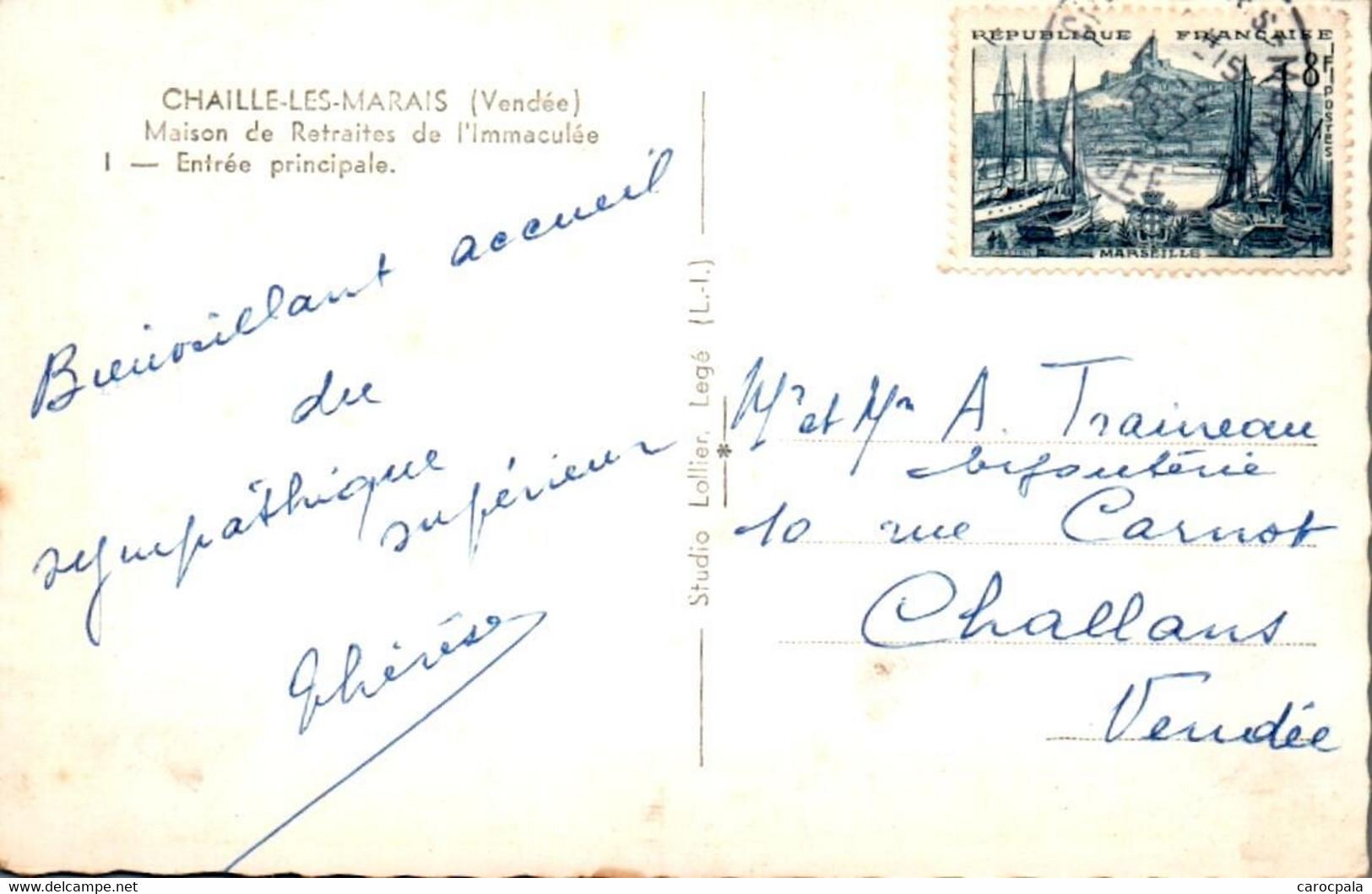 Carte 1950 Chaillé Les Marais / Maison De Retraite De L'Immaculée : Entrée Principale - Chaille Les Marais