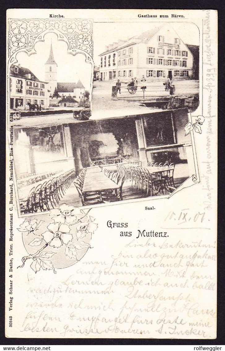 1901 Gelaufene AK Aus Muttenz. Gasthaus Zum Bären Mit Saal Ansicht. - Muttenz