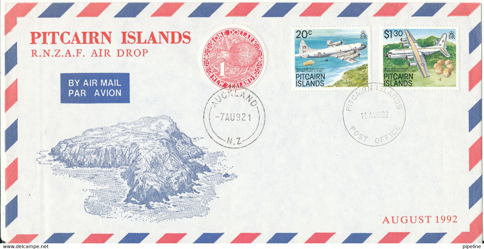 Pitcairn Islands & New Zealand R.N.Z.A.F. Air Drop Cover August 1992 - Islas De Pitcairn