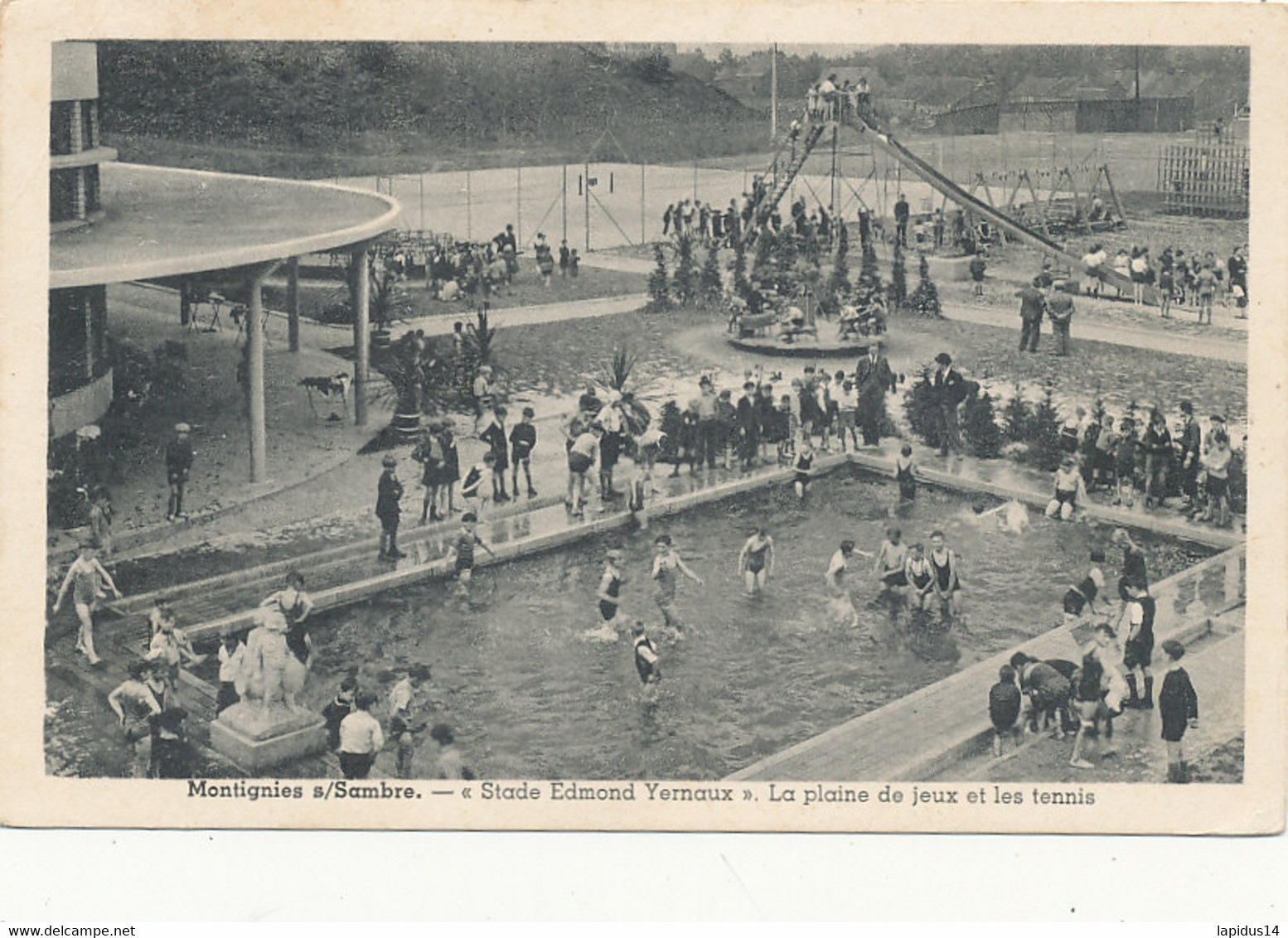 AV 162  / CPA  -  BELGIQUE-  MONTIGNIES S/ SAMBRE  -STADE EDMOND YERNAUX LA PLAINE DE JEUX ET LES TENNIS - Charleroi