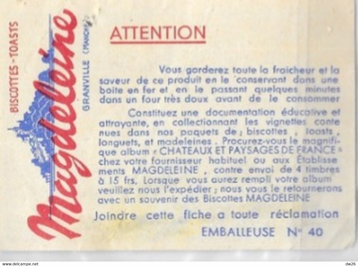 Vignette Biscottes Magdeleine - Châteaux Et Paysages De France - La Rochelle, Tour De La Lanterne - Otros & Sin Clasificación