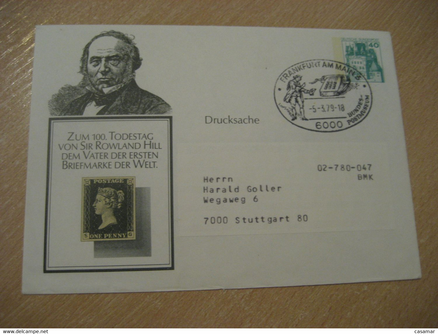 FRANKFURT 1979 Telephone Phone Cancel Rowland Hill One Penny Black Centenary Stamp On Stamp Postal Stationery GERMANY - Rowland Hill