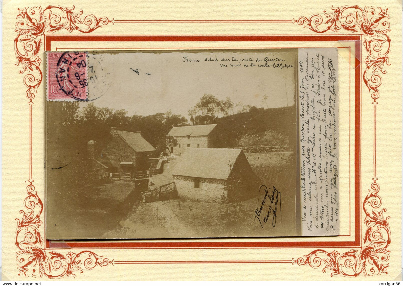 PONT SCORFF  **  UNE FERME ROUTE DE QUEVEN LE 29/05/1904 ** CARTE PHOTO ** - Pont Scorff