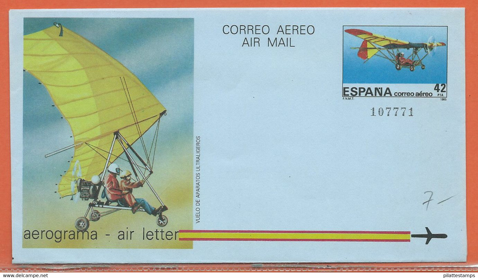 SPORT PARACHUTE PLANEUR ESPAGNE AEROGRAMME DE 1985 - Parachutespringen