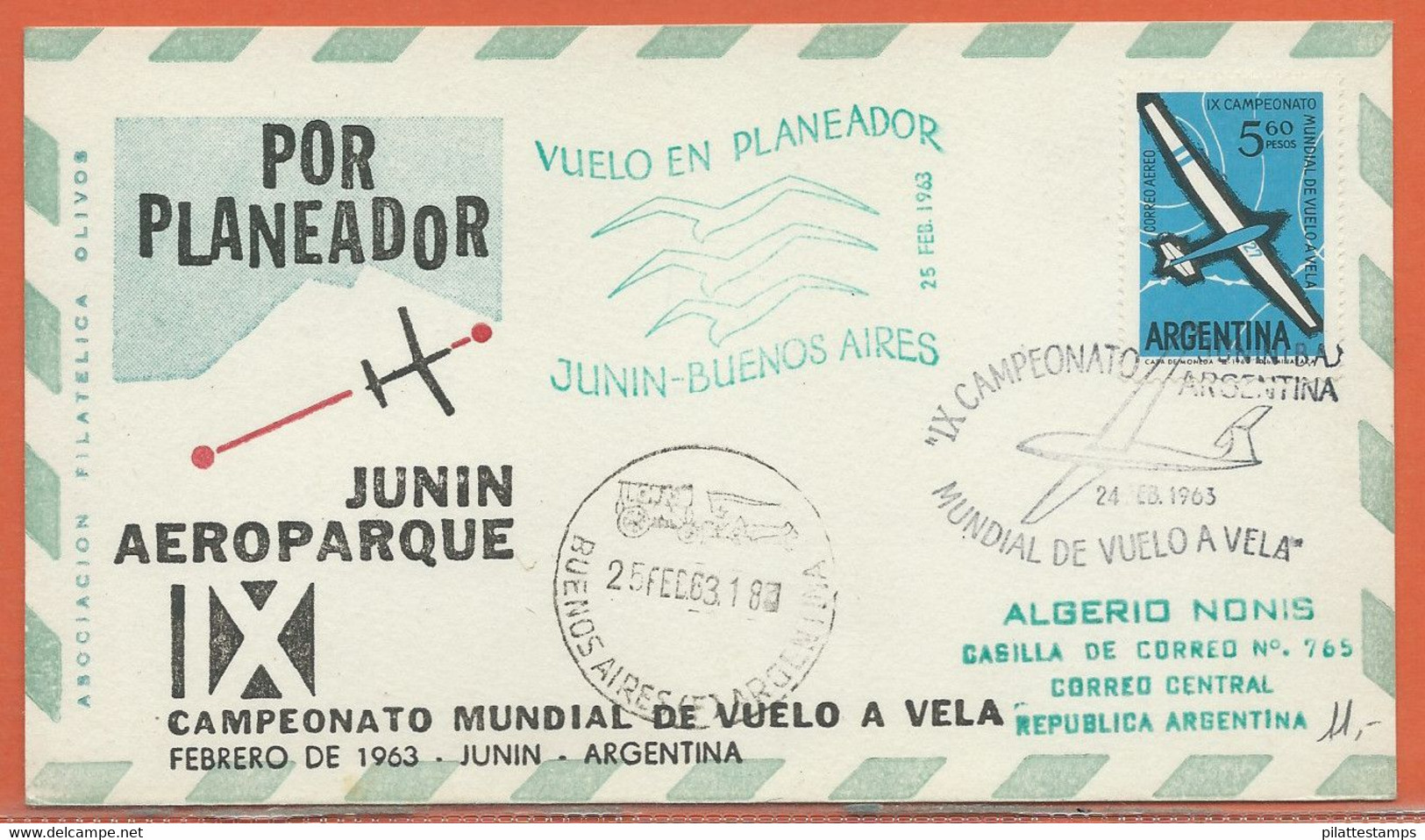 SPORT PARACHUTE PLANEUR ARGENTINE LETTRE FDC DE 1963 - Parachutisme