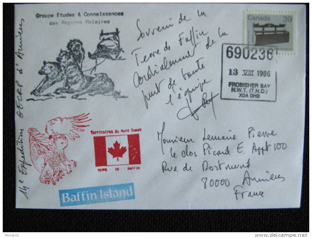 TNO Canada Inuit Chien Traineau Chouette Harfang Drapeau Frobisher Expedition Française GECRP Amiens Autographe - Aigles & Rapaces Diurnes